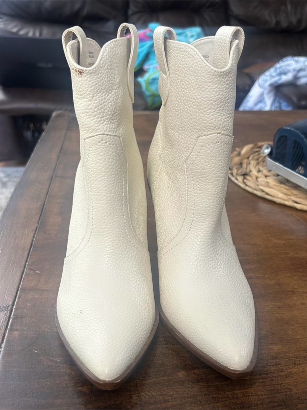 Limelight Women's Cream Western Ankle Boots  with minor scuffing as shown